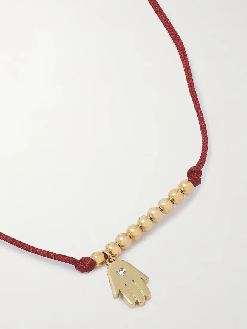 Sydney Evan Hamsa 14-karat Gold, Cord And Diamond Bracelet | Thumbnail 4