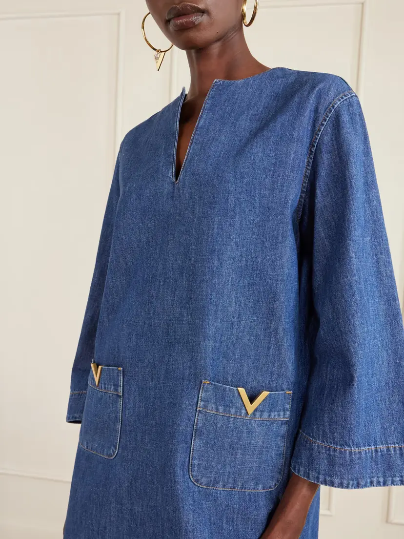 Valentino Garavani Vlogo Embellished Denim Mini Dress | Thumbnail 4 Valentino Garavani Vlogo Embellished Denim Mini Dress | Thumbnail 4