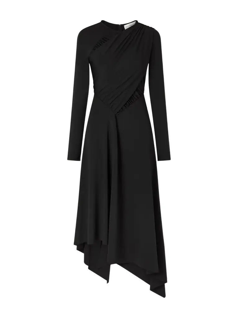 Victoria Beckham Gathered Crepe Midi Dress | Image 1 Victoria Beckham Gathered Crepe Midi Dress | Image 1