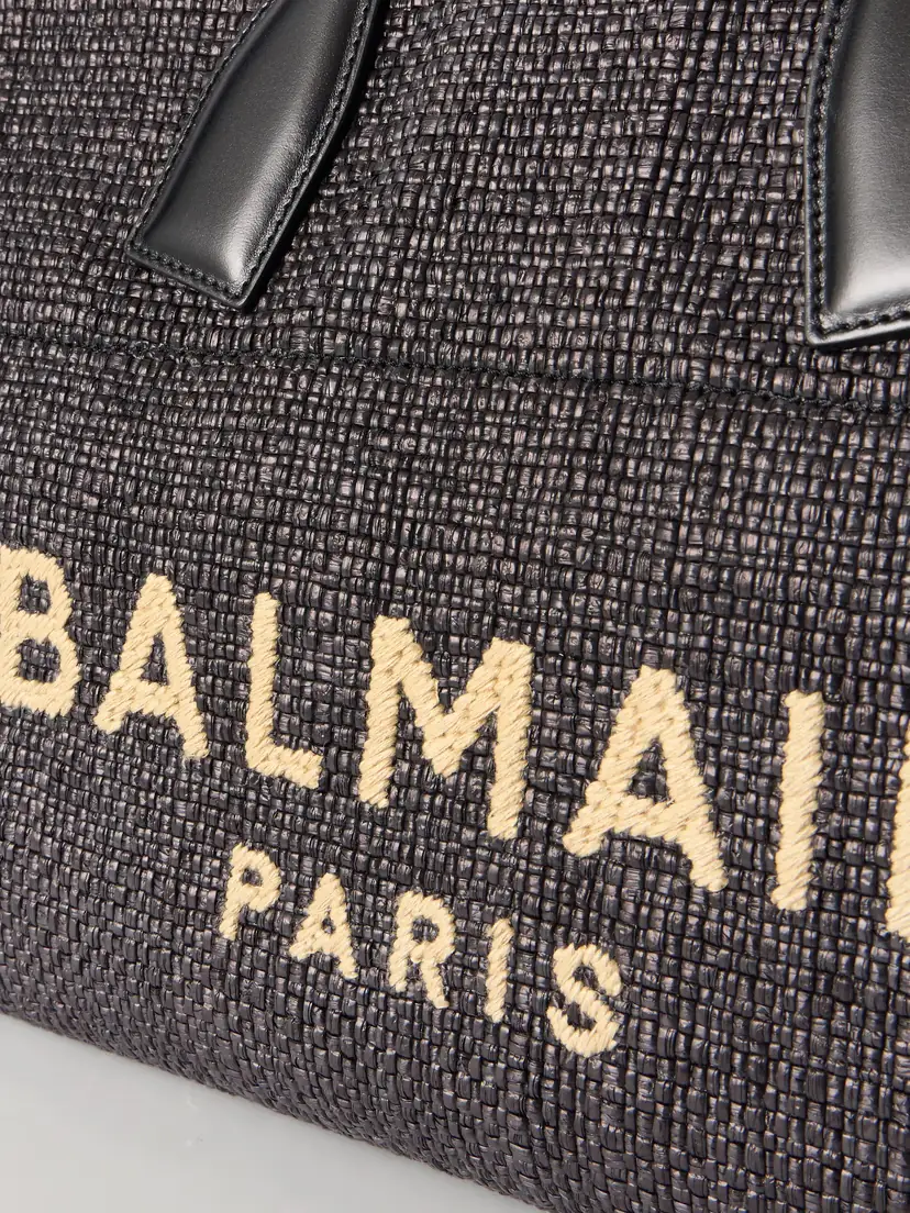 Balmain Track Leather-trimmed Raffia Tote | Thumbnail 5 Balmain Track Leather-trimmed Raffia Tote | Thumbnail 5