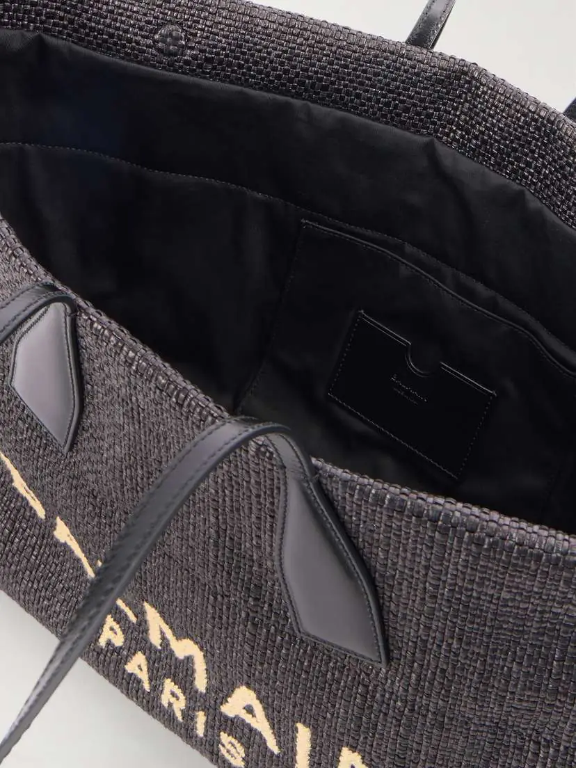 Balmain Track Leather-trimmed Raffia Tote | Thumbnail 6 Balmain Track Leather-trimmed Raffia Tote | Thumbnail 6