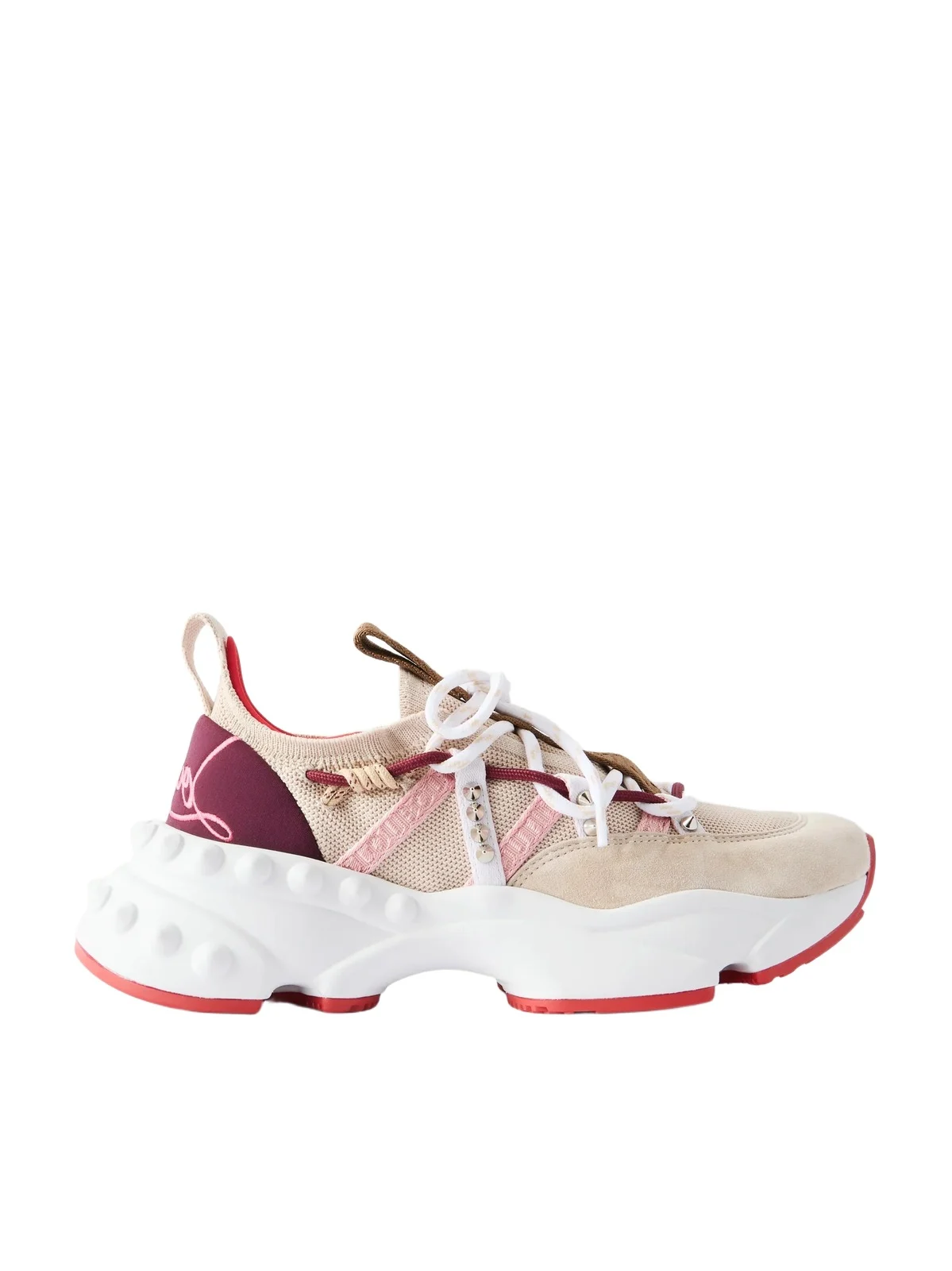 Christian Louboutin Trailnrun Studded Embroidered Velour And Suede-trimmed Stretch-knit Sneakers