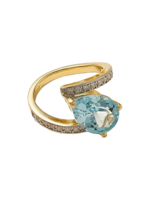 Mateo Slanted 14-karat Gold, Topaz And Diamond Ring - Blue | Thumbnail 1 Mateo Slanted 14-karat Gold, Topaz And Diamond Ring - Blue | Thumbnail 1