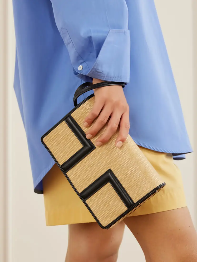 TOTEME Travel Leather-trimmed Raffia Clutch | Thumbnail 2
