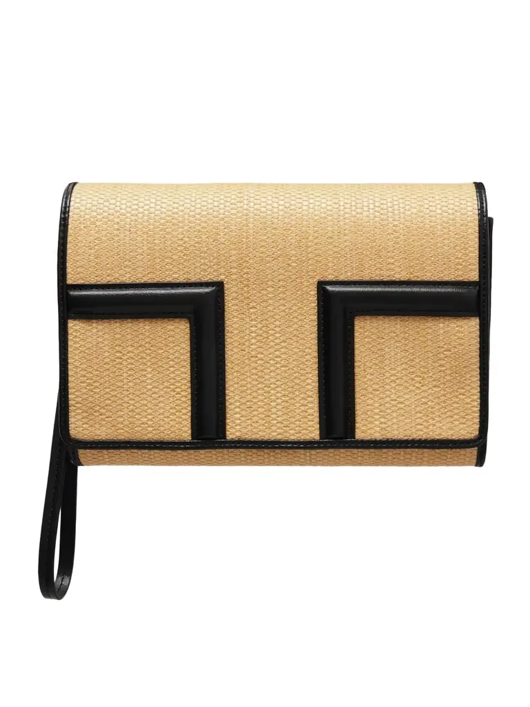 TOTEME Travel Leather-trimmed Raffia Clutch | Image 1 TOTEME Travel Leather-trimmed Raffia Clutch | Image 1