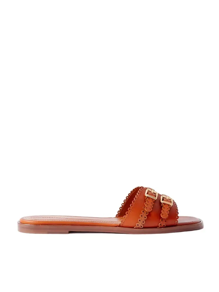 Goldie Buckled Leather Slides
