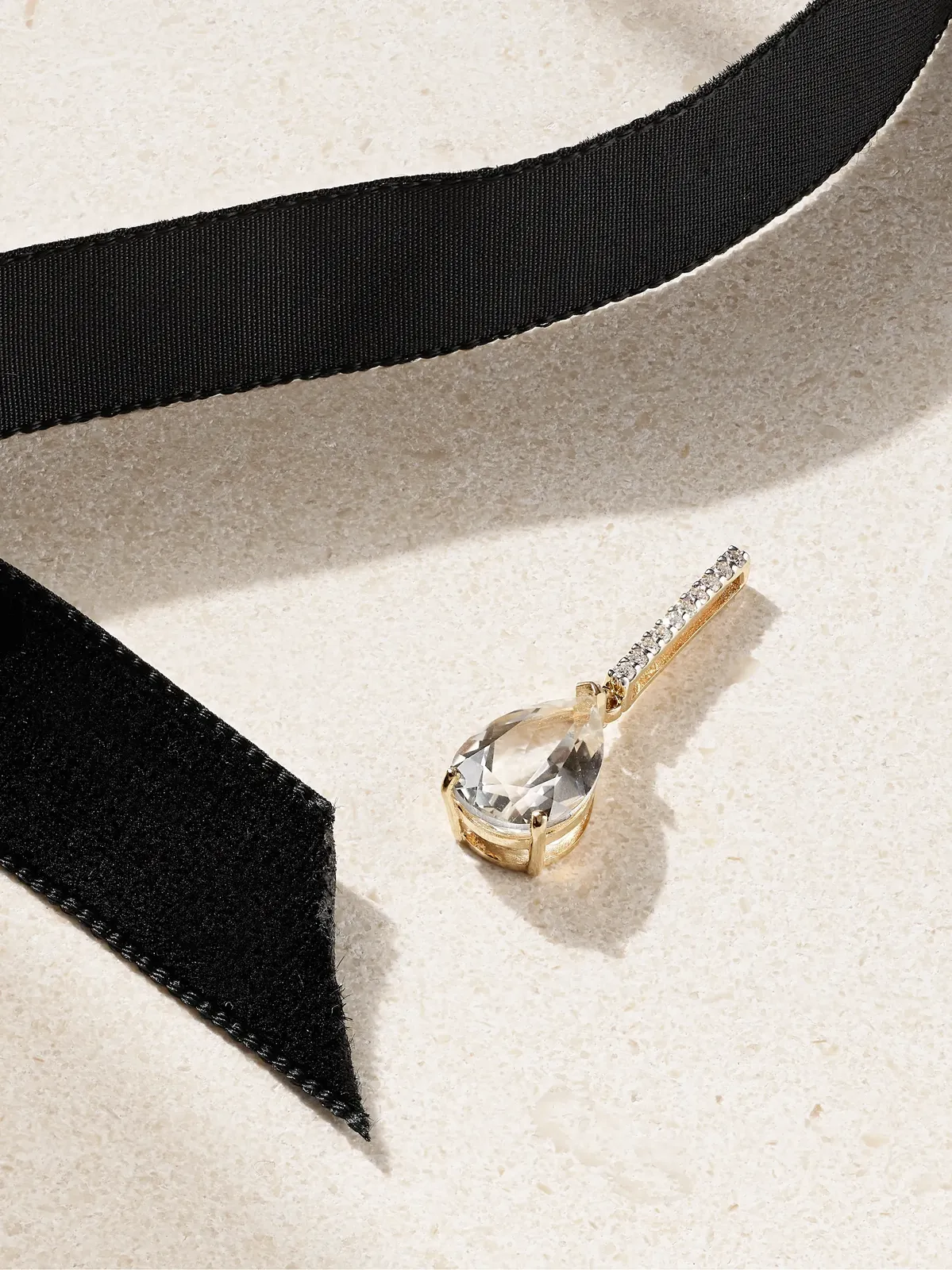 Mateo 14-karat Gold, Velvet, Topaz And Diamond Choker - Black