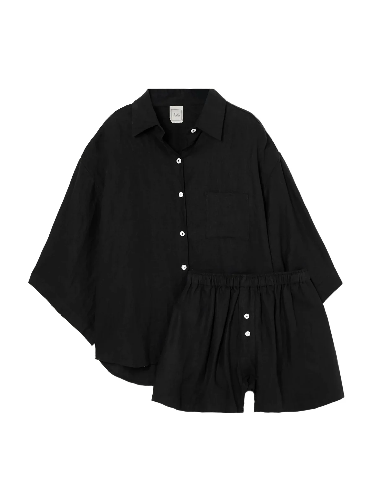 03 Linen Shirt And Shorts Set - Black 03 Linen Shirt And Shorts Set - Black