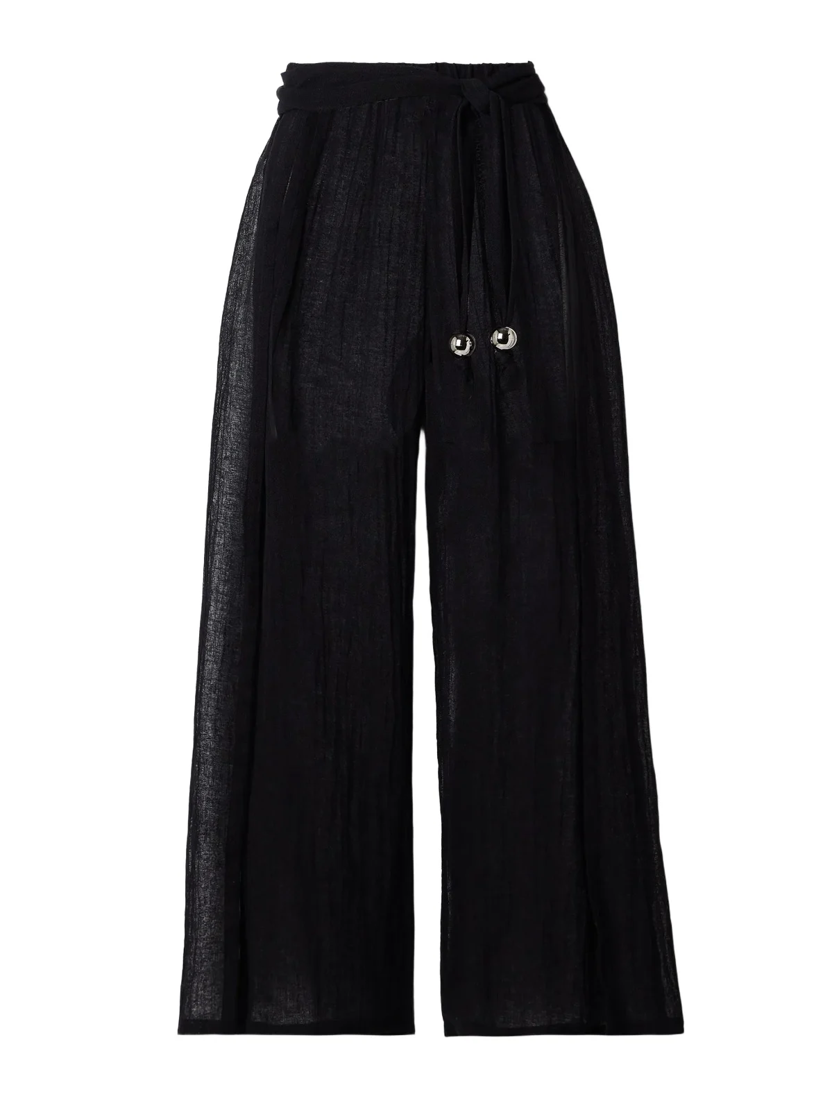 Embellished Belted Crinkled Linen-blend Gauze Wide-leg Pants