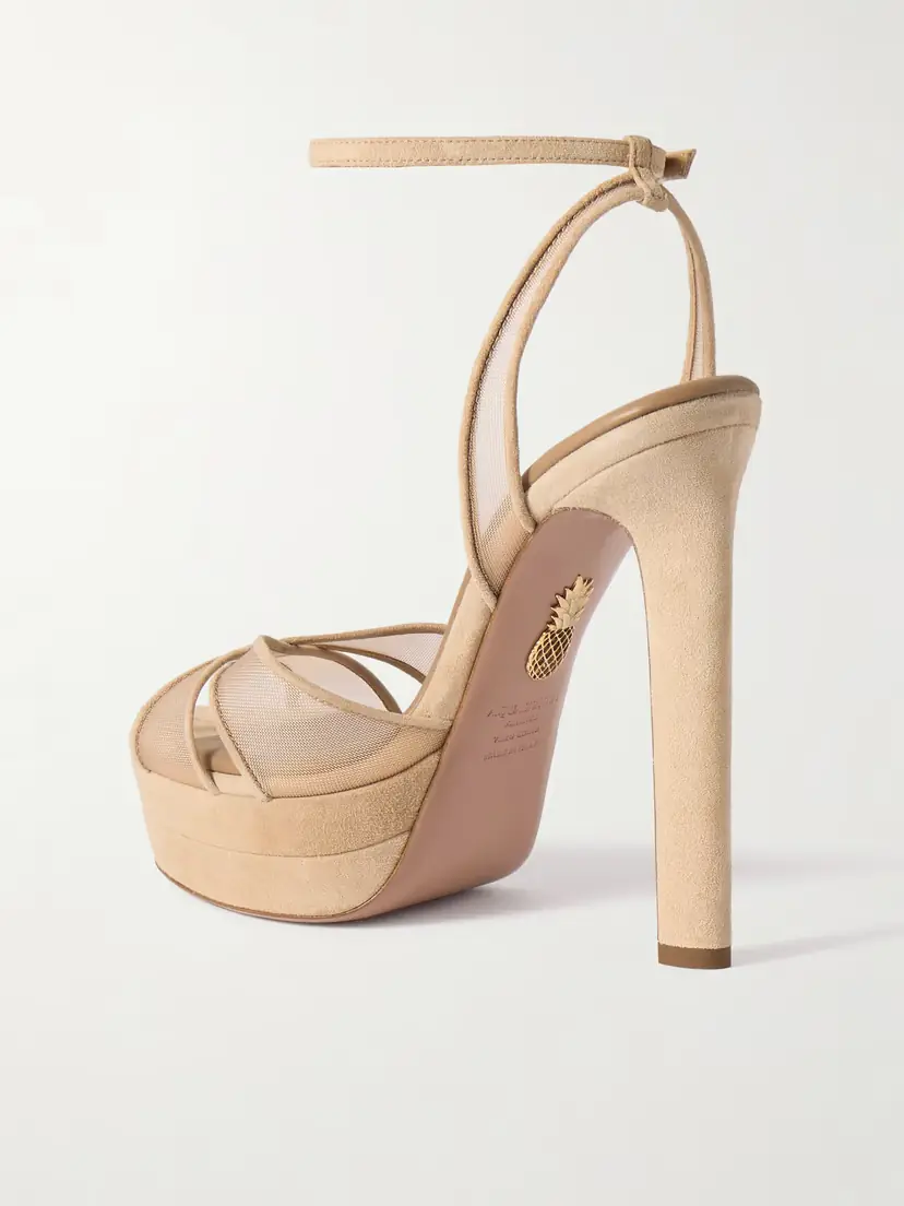 Aquazzura Divine Plateau 130 Suede And Tulle Platform Sandals | Thumbnail 3 Aquazzura Divine Plateau 130 Suede And Tulle Platform Sandals | Thumbnail 3