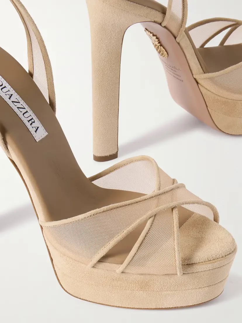 Aquazzura Divine Plateau 130 Suede And Tulle Platform Sandals | Thumbnail 4 Aquazzura Divine Plateau 130 Suede And Tulle Platform Sandals | Thumbnail 4