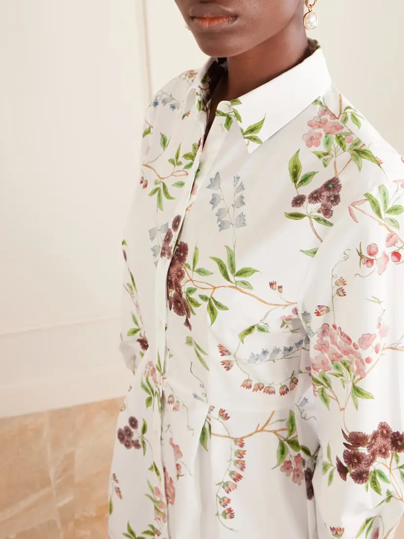 Erdem Pleated Floral-print Cotton-poplin Mini Shirt Dress | Thumbnail 4