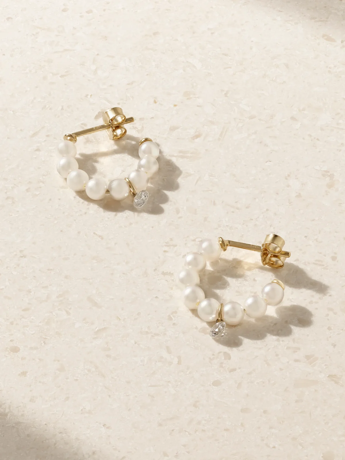 14-karat Gold, Pearl And Diamond Hoop Earrings 14-karat Gold, Pearl And Diamond Hoop Earrings