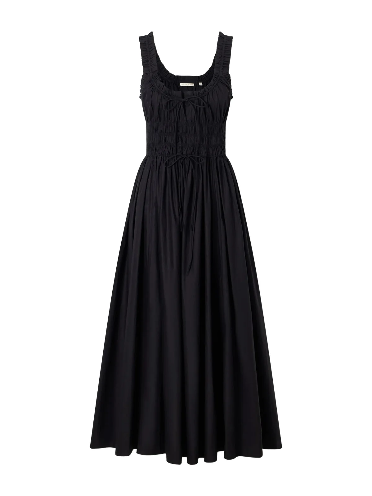 Emmaretta Tie-detailed Shirred Organic Cotton-voile Midi Dress