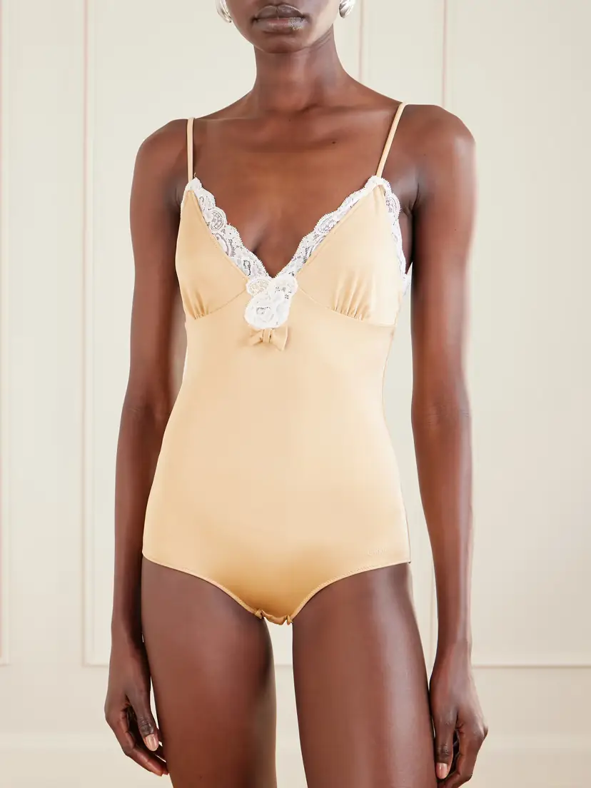 Chloé Bow-detailed Lace-trimmed Stretch-jersey Bodysuit | Thumbnail 3