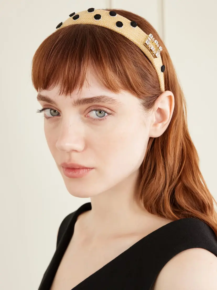 Roger Vivier Embellished Polka-dots Raffia Headband | Thumbnail 2