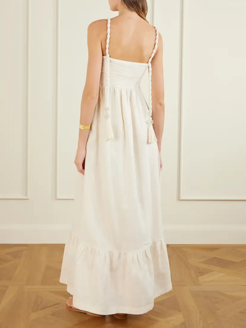 ANDRES OTALORA Tu Esencia Embroidered Tiered Linen Maxi Dress | Thumbnail 3