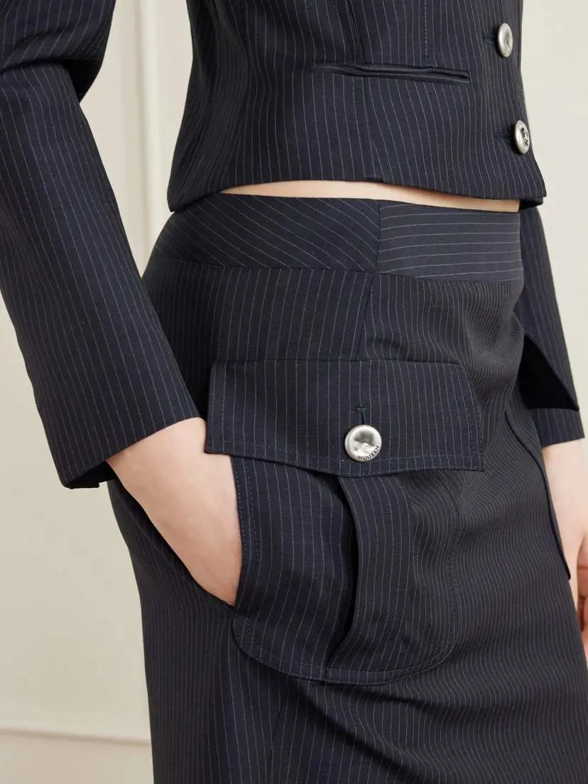 Alexander McQueen Pinstriped Wool And Mohair-blend Midi Skirt | Thumbnail 4 Alexander McQueen Pinstriped Wool And Mohair-blend Midi Skirt | Thumbnail 4