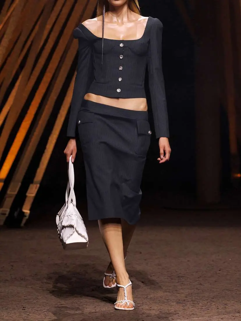 Alexander McQueen Pinstriped Wool And Mohair-blend Midi Skirt | Thumbnail 5 Alexander McQueen Pinstriped Wool And Mohair-blend Midi Skirt | Thumbnail 5