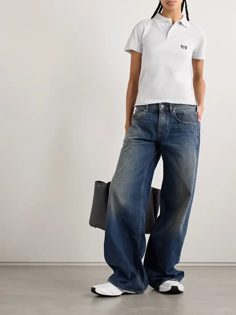 Balenciaga Distressed Embroidered Cotton-piqué Polo Shirt | Thumbnail 2 Balenciaga Distressed Embroidered Cotton-piqué Polo Shirt | Thumbnail 2