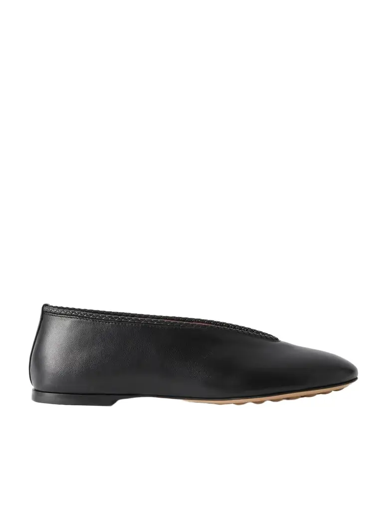 Bottega Veneta Rosa Intrecciato-trimmed Leather Ballet Flats | Image 1 Bottega Veneta Rosa Intrecciato-trimmed Leather Ballet Flats | Image 1