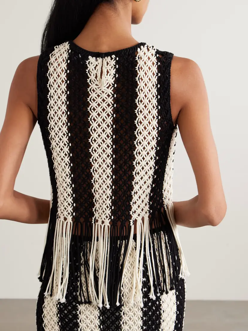 Zimmermann Wanderlust Fringed Striped Macramé Cotton Top | Thumbnail 4
