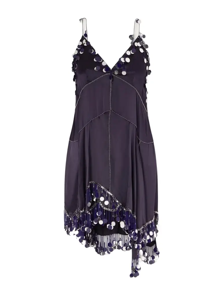Ludna Asymmetric Sequin-embellished Silk-satin Midi Dress