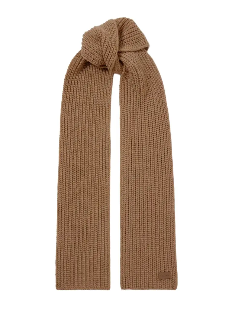 Saint Laurent Appliquéd Ribbed Cashmere Scarf | Image 1 Saint Laurent Appliquéd Ribbed Cashmere Scarf | Image 1