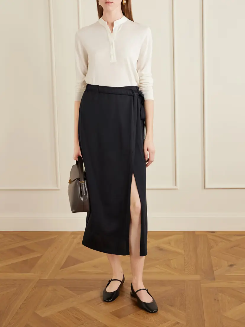 TOTEME Organic Cotton And Silk-blend Wrap Midi Skirt | Thumbnail 2 TOTEME Organic Cotton And Silk-blend Wrap Midi Skirt | Thumbnail 2