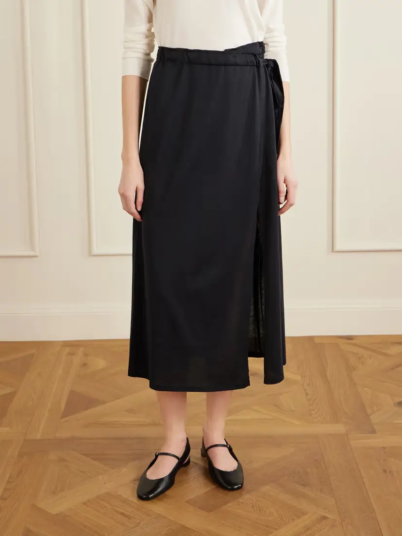 TOTEME Organic Cotton And Silk-blend Wrap Midi Skirt | Thumbnail 3 TOTEME Organic Cotton And Silk-blend Wrap Midi Skirt | Thumbnail 3