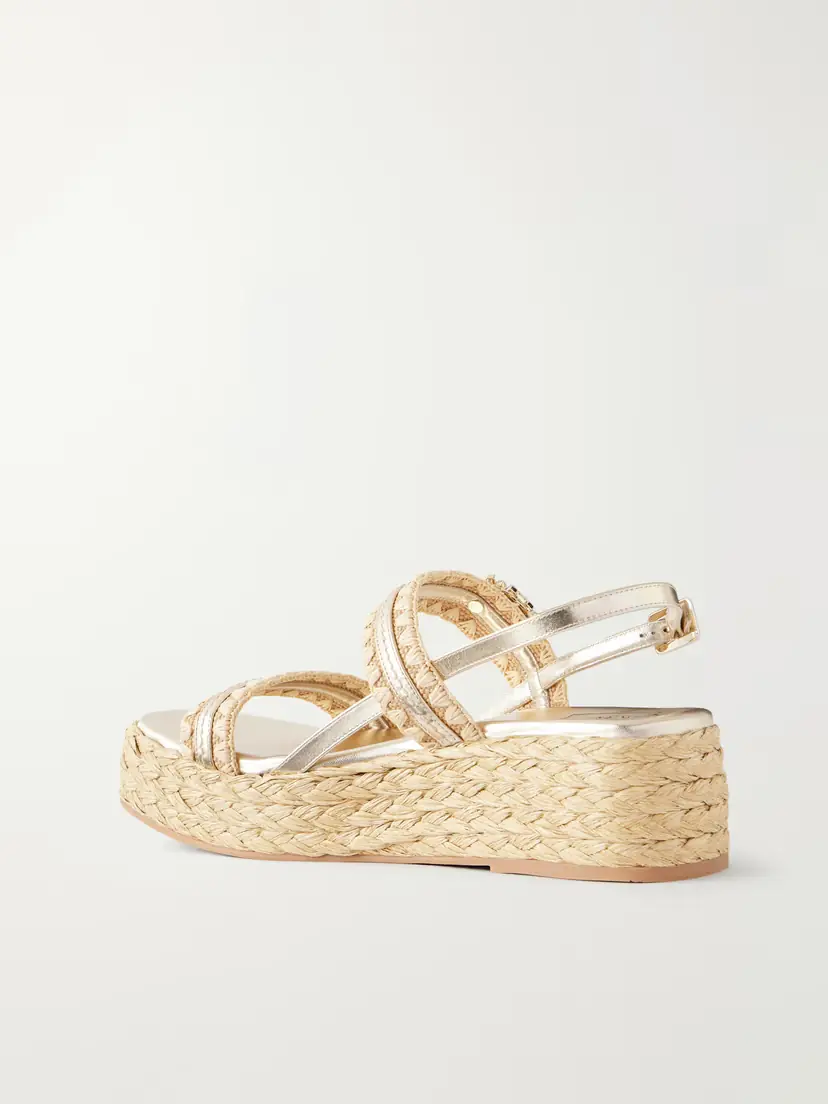 Roger Vivier Summer Embellished Metallic Leather-trimmed Woven Raffia Platform Sandals | Thumbnail 3