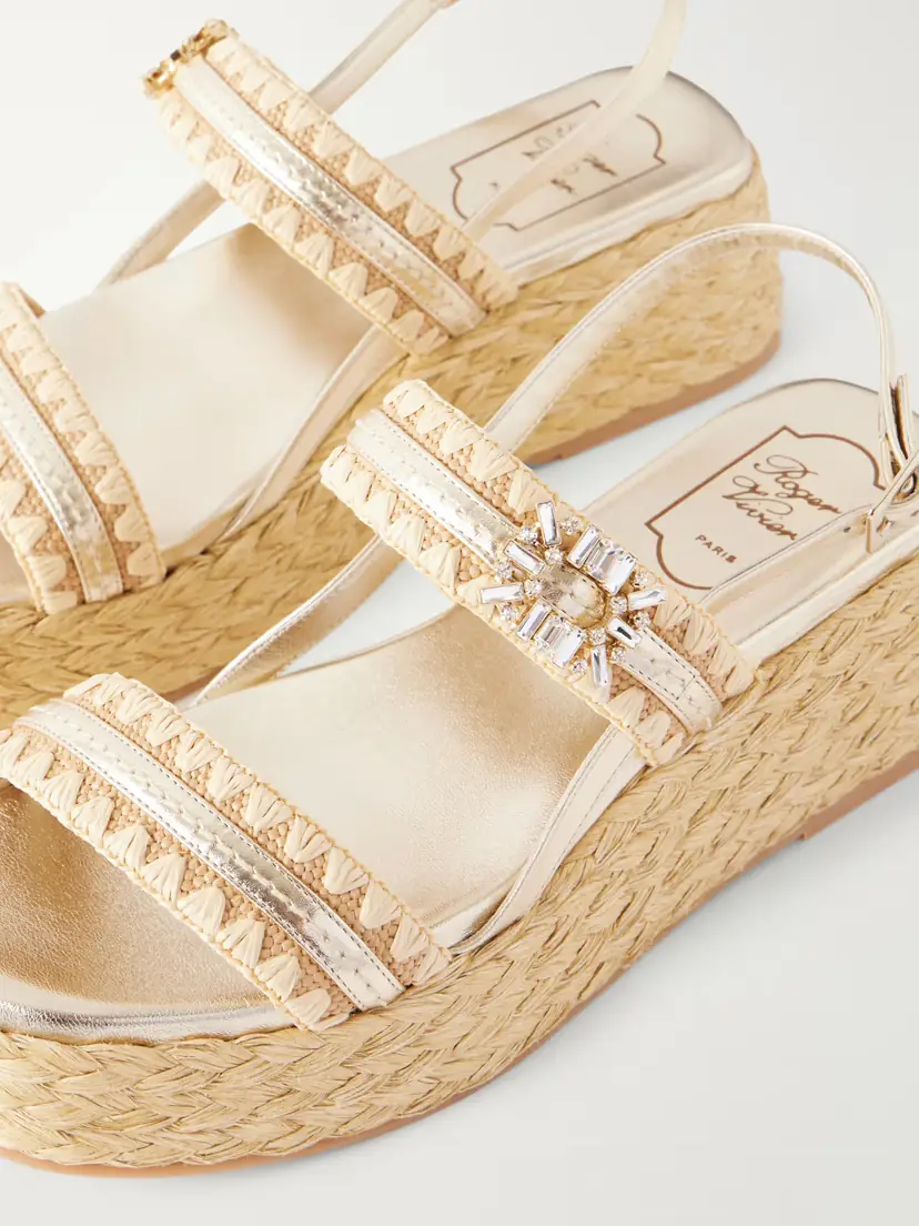 Roger Vivier Summer Embellished Metallic Leather-trimmed Woven Raffia Platform Sandals | Thumbnail 5