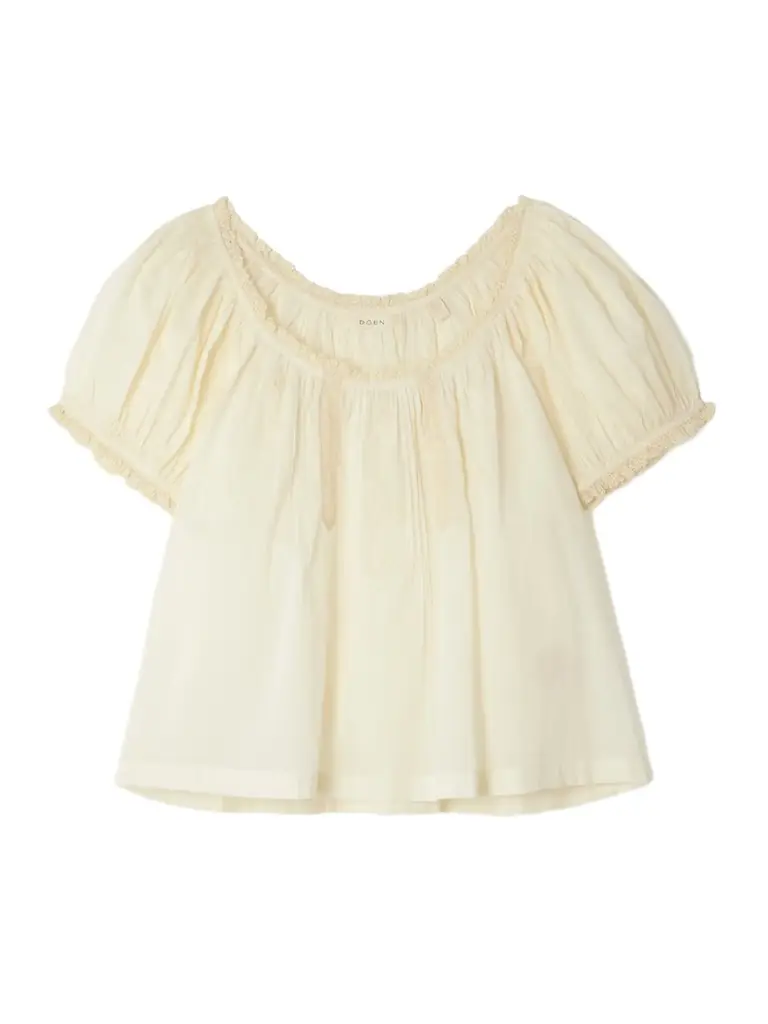 DÔEN Frederica Lace-trimmed Organic Cotton-voile Blouse - Pastel yellow | Image 1 DÔEN Frederica Lace-trimmed Organic Cotton-voile Blouse - Pastel yellow | Image 1