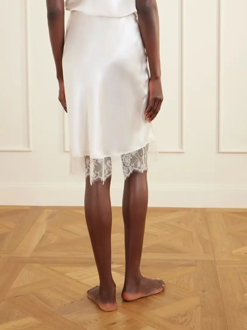 Carine Gilson Lace-trimmed Silk-satin Midi Skirt - Ivory | Thumbnail 4 Carine Gilson Lace-trimmed Silk-satin Midi Skirt - Ivory | Thumbnail 4