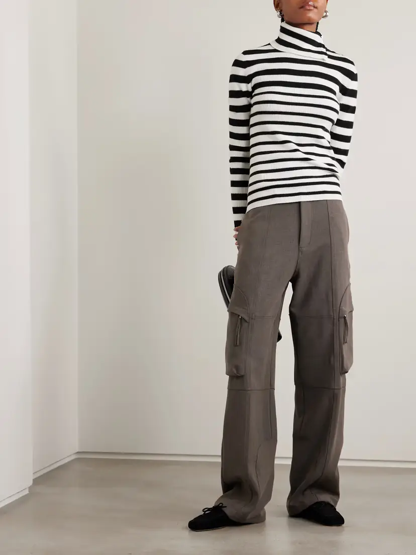 Lisa Yang Sabrine Button-detailed Striped Ribbed Cotton And Cashmere-blend Turtleneck Sweater | Thumbnail 2 Lisa Yang Sabrine Button-detailed Striped Ribbed Cotton And Cashmere-blend Turtleneck Sweater | Thumbnail 2