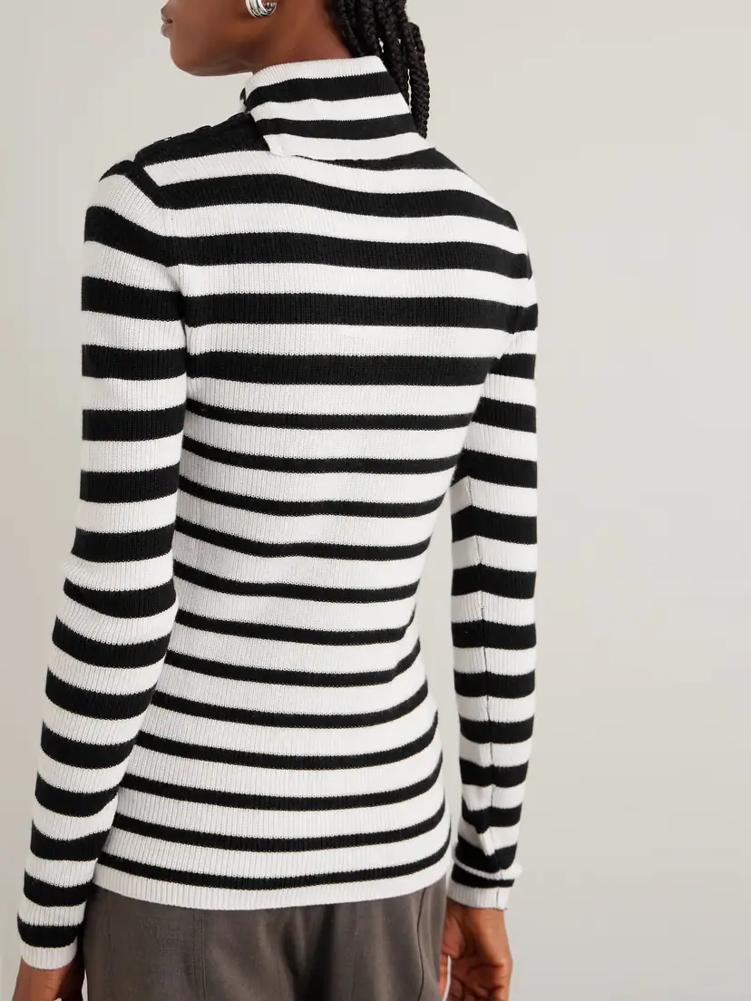 Lisa Yang Sabrine Button-detailed Striped Ribbed Cotton And Cashmere-blend Turtleneck Sweater | Thumbnail 3 Lisa Yang Sabrine Button-detailed Striped Ribbed Cotton And Cashmere-blend Turtleneck Sweater | Thumbnail 3