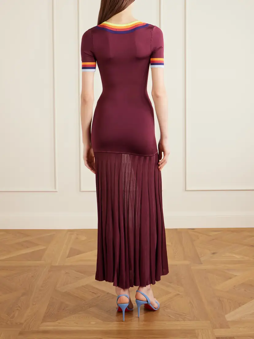 Christopher John Rogers Pleated Ribbed Maxi Dress | Thumbnail 3
