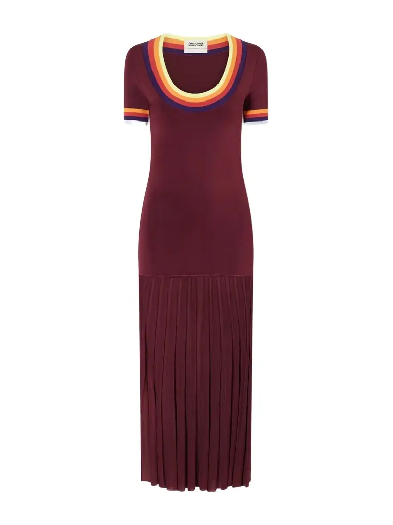 Pleated Ribbed Maxi Dress