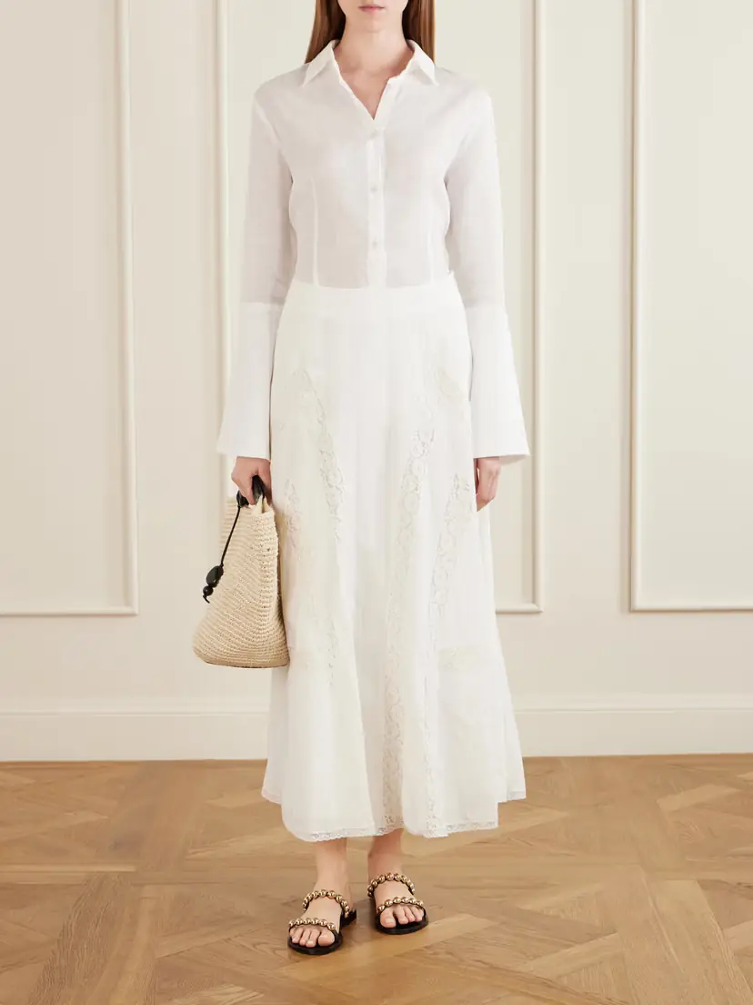 Loretta Caponi Vieste Lace-trimmed Cotton-muslin Maxi Skirt - Off | Thumbnail 2 Loretta Caponi Vieste Lace-trimmed Cotton-muslin Maxi Skirt - Off | Thumbnail 2