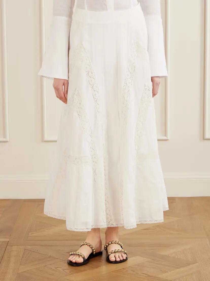 Loretta Caponi Vieste Lace-trimmed Cotton-muslin Maxi Skirt - Off | Thumbnail 3 Loretta Caponi Vieste Lace-trimmed Cotton-muslin Maxi Skirt - Off | Thumbnail 3