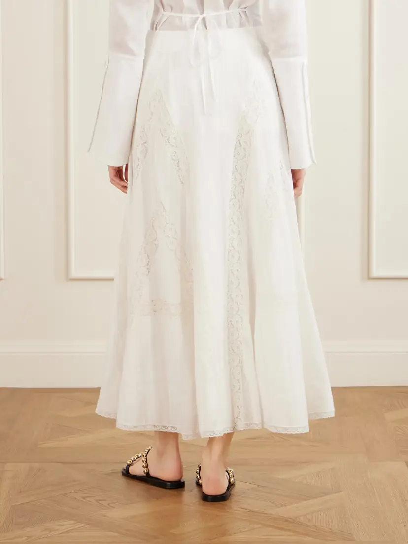 Loretta Caponi Vieste Lace-trimmed Cotton-muslin Maxi Skirt - Off | Thumbnail 4 Loretta Caponi Vieste Lace-trimmed Cotton-muslin Maxi Skirt - Off | Thumbnail 4