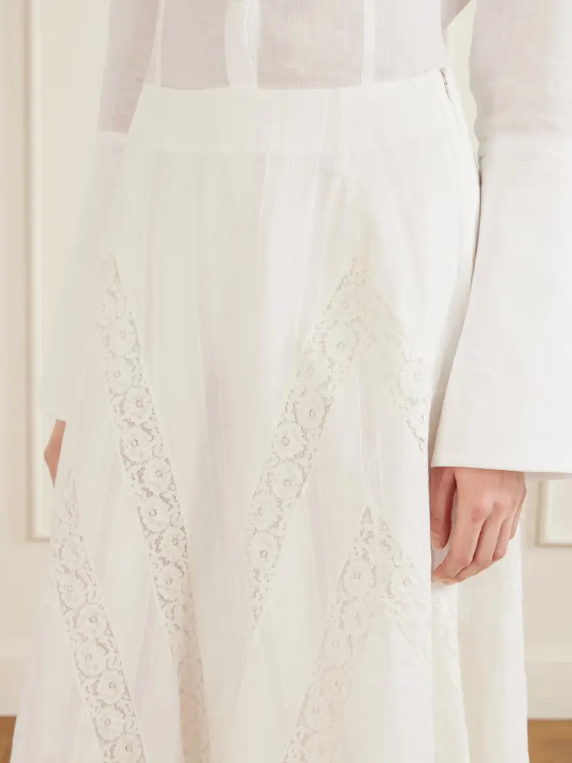 Loretta Caponi Vieste Lace-trimmed Cotton-muslin Maxi Skirt - Off | Thumbnail 5 Loretta Caponi Vieste Lace-trimmed Cotton-muslin Maxi Skirt - Off | Thumbnail 5
