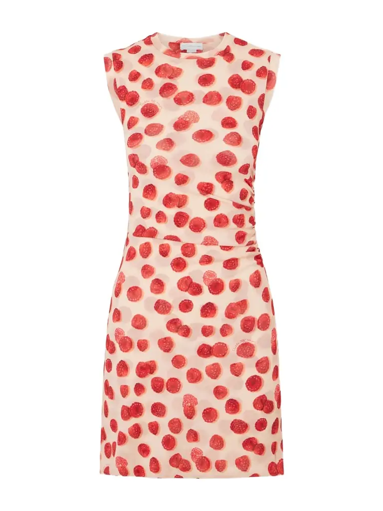 Gathered Printed Mesh Mini Dress