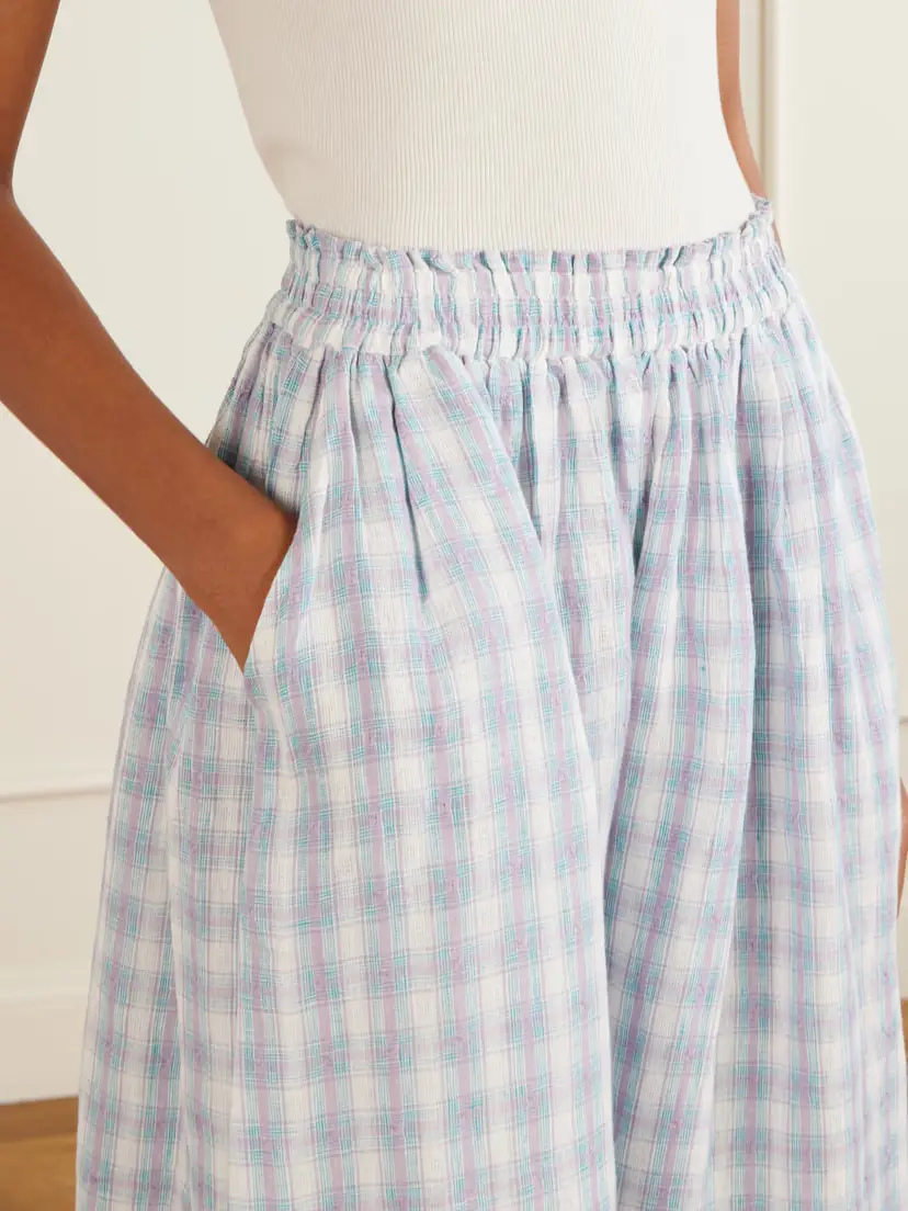 SKALL Pleated Checked Linen Midi Skirt | Thumbnail 4