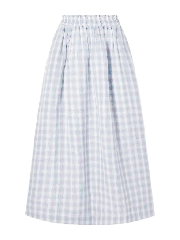 SKALL Pleated Checked Linen Midi Skirt | Image 1 SKALL Pleated Checked Linen Midi Skirt | Image 1