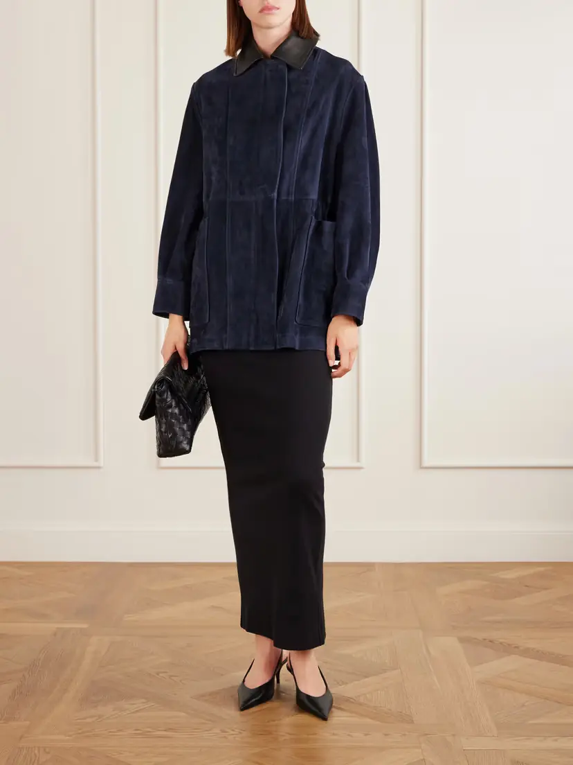 Nour Hammour Grange Gathered Leather-trimmed Suede Jacket | Thumbnail 2