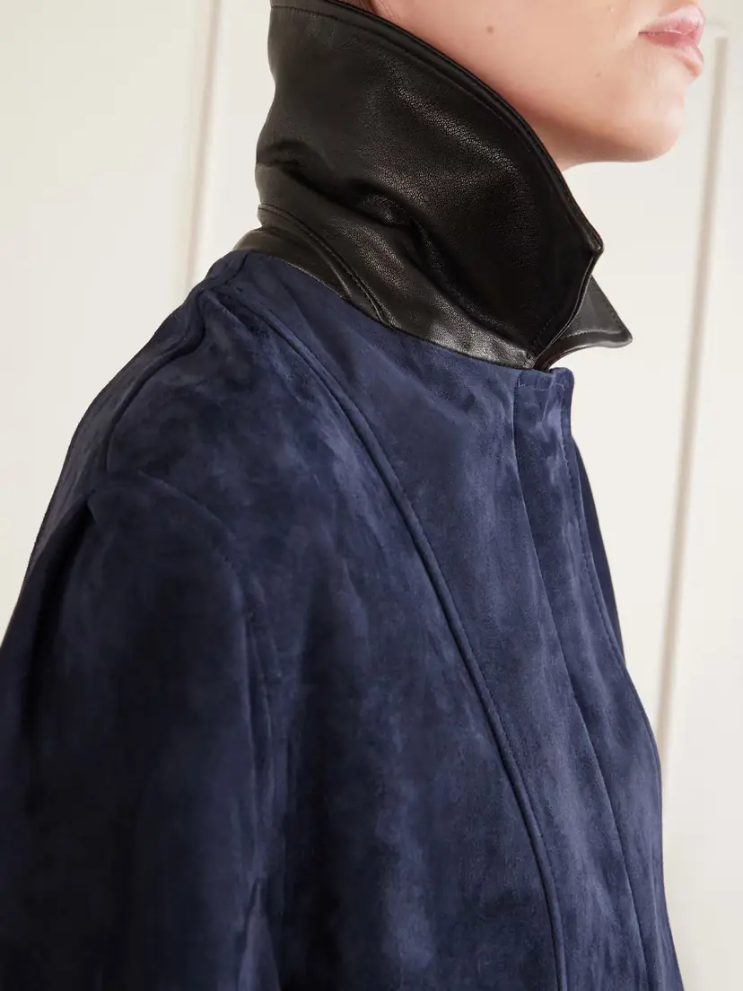 Nour Hammour Grange Gathered Leather-trimmed Suede Jacket | Thumbnail 4