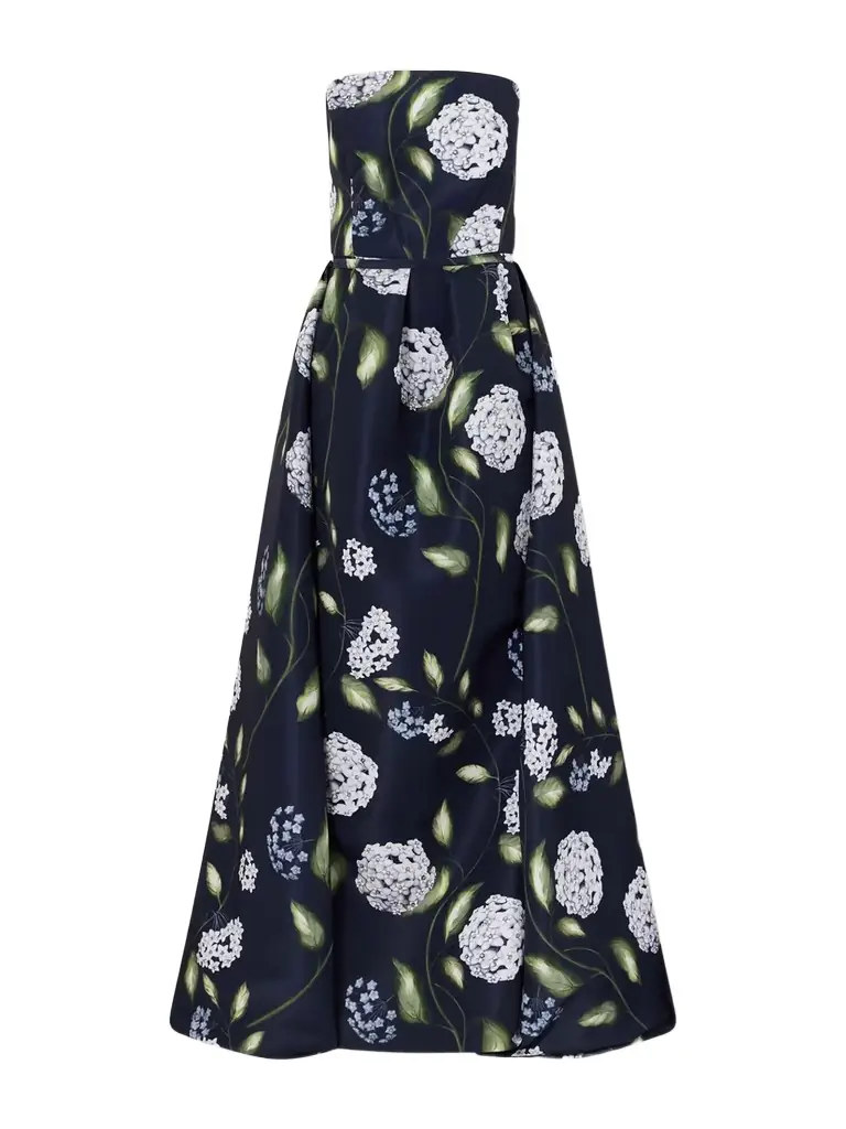 Floral-print Twill Gown