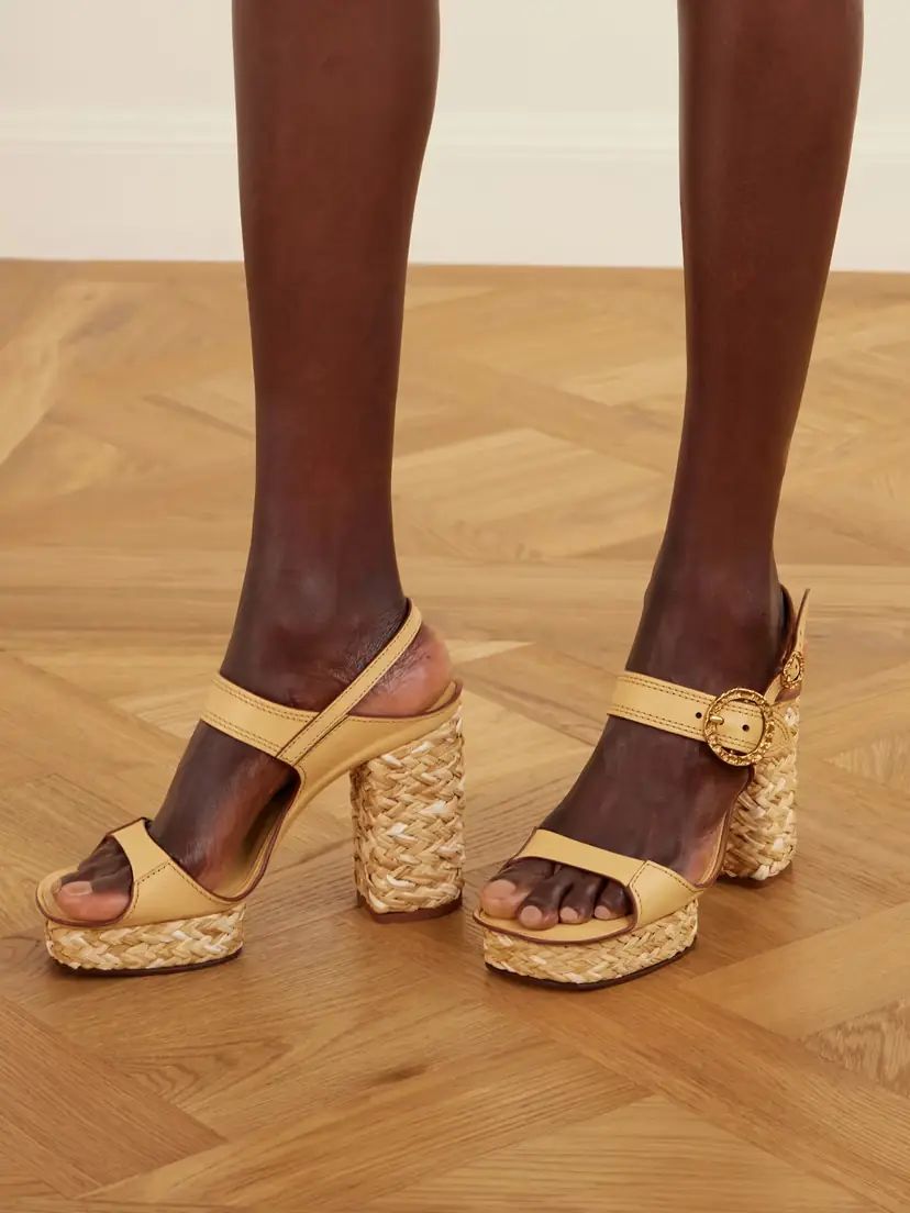 Zimmermann Solena Raffia-trimmed Leather Platform Sandals | Thumbnail 2