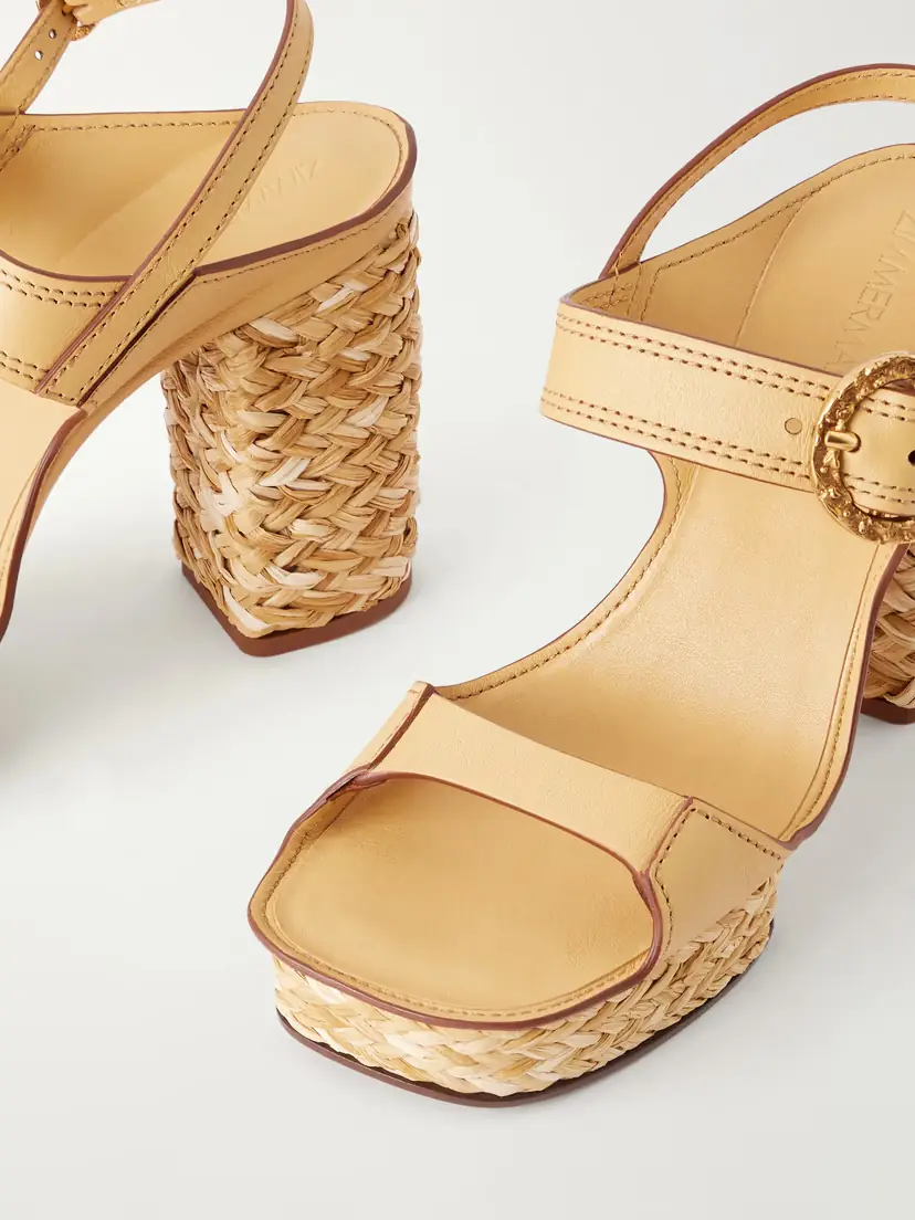Zimmermann Solena Raffia-trimmed Leather Platform Sandals | Thumbnail 5